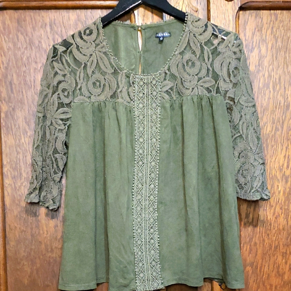 Baby doll Velvety Lacey Olive Green women's Blouse.
